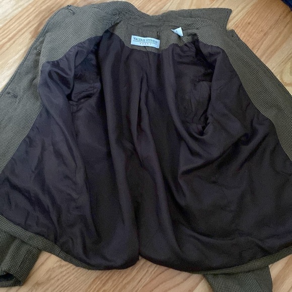 Valerie Stevens Button down Blazer Barn Jacket Size M Brown check patch pockets - Picture 6 of 13